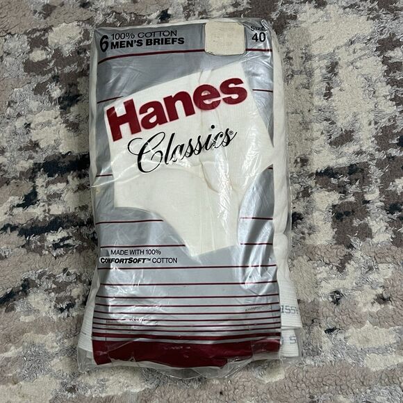 Hanes Other - Vtg 1988 Hanes Classics Men’s White Briefs 6 Pk Cotton Sz 40 Underwear Deadstock